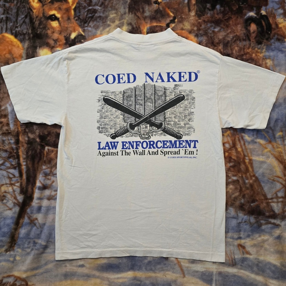 Vintage Coed Naked Law Enforcement Obscure Raunchy Single Stitch Tee sz Large